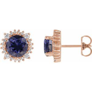 14K Rose Gold 6 mm Natural Iolite & 1/5 CTW Natural Diamond Halo-Style Earrings