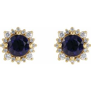 14K Yellow Gold 5 mm Natural Iolite & 1/6 CTW Natural Diamond Halo-Style Earrings – image 2
