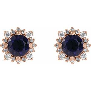 14K Rose Gold 5 mm Natural Iolite & 1/6 CTW Natural Diamond Halo-Style Earrings – image 2