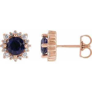 14K Rose Gold 5 mm Natural Iolite & 1/6 CTW Natural Diamond Halo-Style Earrings
