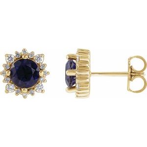 14K Yellow Gold 5 mm Natural Iolite & 1/6 CTW Natural Diamond Halo-Style Earrings