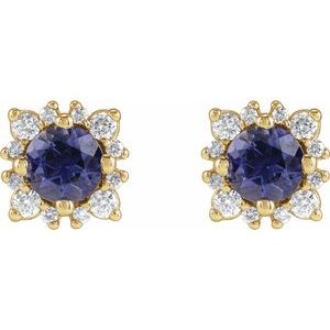 14K Yellow Gold 3 mm Natural Iolite & 1/6 CTW Natural Diamond Halo-Style Earrings – image 2