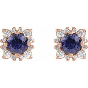 14K Rose Gold 4 mm Natural Iolite & 1/6 CTW Natural Diamond Halo-Style Earrings – image 2