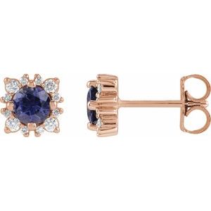 14K Rose Gold 4 mm Natural Iolite & 1/6 CTW Natural Diamond Halo-Style Earrings