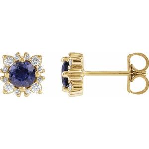 14K Yellow Gold 3 mm Natural Iolite & 1/6 CTW Natural Diamond Halo-Style Earrings