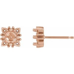 14K Rose Gold 3 mm Round 4-Prong Halo-Style Earring Mounting
