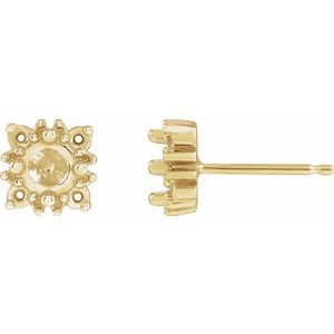 14K Yellow Gold 3 mm Round 4-Prong Halo-Style Earring Mounting