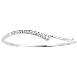14K White Gold 3/4 CTW Natural Diamond Journey Bangle 6 1/2" Bracelet