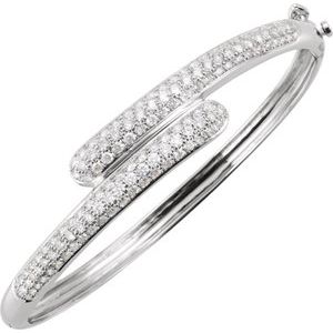 14K White Gold 3 CTW Natural Diamond Bangle 6 1/2" Bracelet – image 3