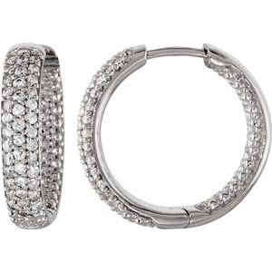 Sterling Silver Imitation White Cubic Zirconia Inside-Outside 19 mm Hoop Earrings
