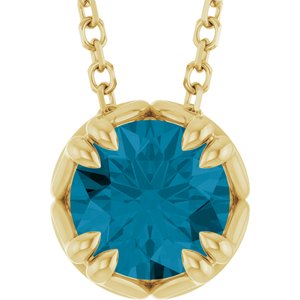 14K Yellow Gold Natural London Blue Topaz 16-18" Necklace
