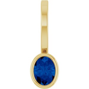 14K Yellow Gold Lab-Grown Blue Sapphire Solitaire Charm/Pendant