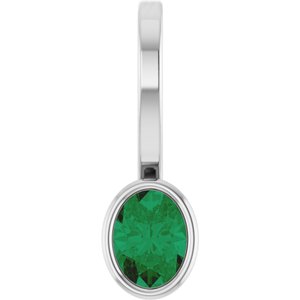 14K White Gold Natural Emerald Solitaire Charm/Pendant