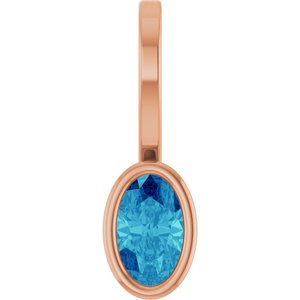 14K Rose Gold Natural Blue Zircon Solitaire Charm/Pendant