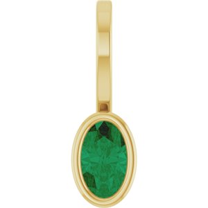 14K Yellow Gold Lab-Grown Emerald Solitaire Charm/Pendant