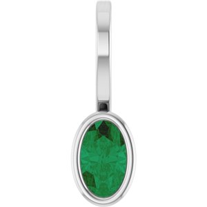 14K White Gold Lab-Grown Emerald Solitaire Charm/Pendant