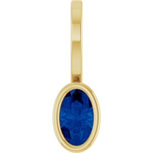 14K Yellow Gold Lab-Grown Blue Sapphire Solitaire Charm/Pendant