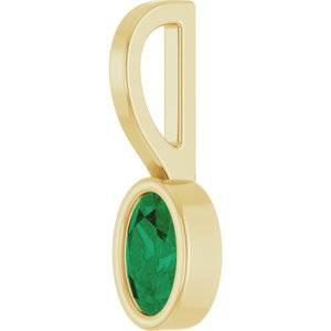 14K Yellow Gold Lab-Grown Emerald Solitaire Charm/Pendant – image 2