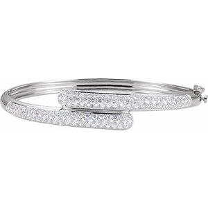 14K White Gold 3 CTW Natural Diamond Bangle 6 1/2" Bracelet