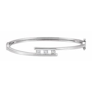 14K X1 White Gold  3.2 mm Square Three-Stone Bangle 6 1/2" Bracelet Mounting