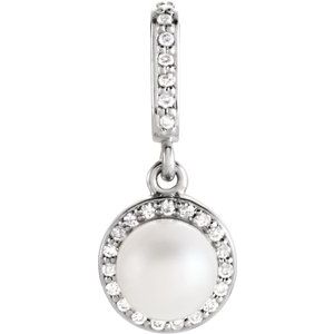 14K White Gold Cultured White Freshwater Pearl & .06 CTW Natural Diamond Pendant