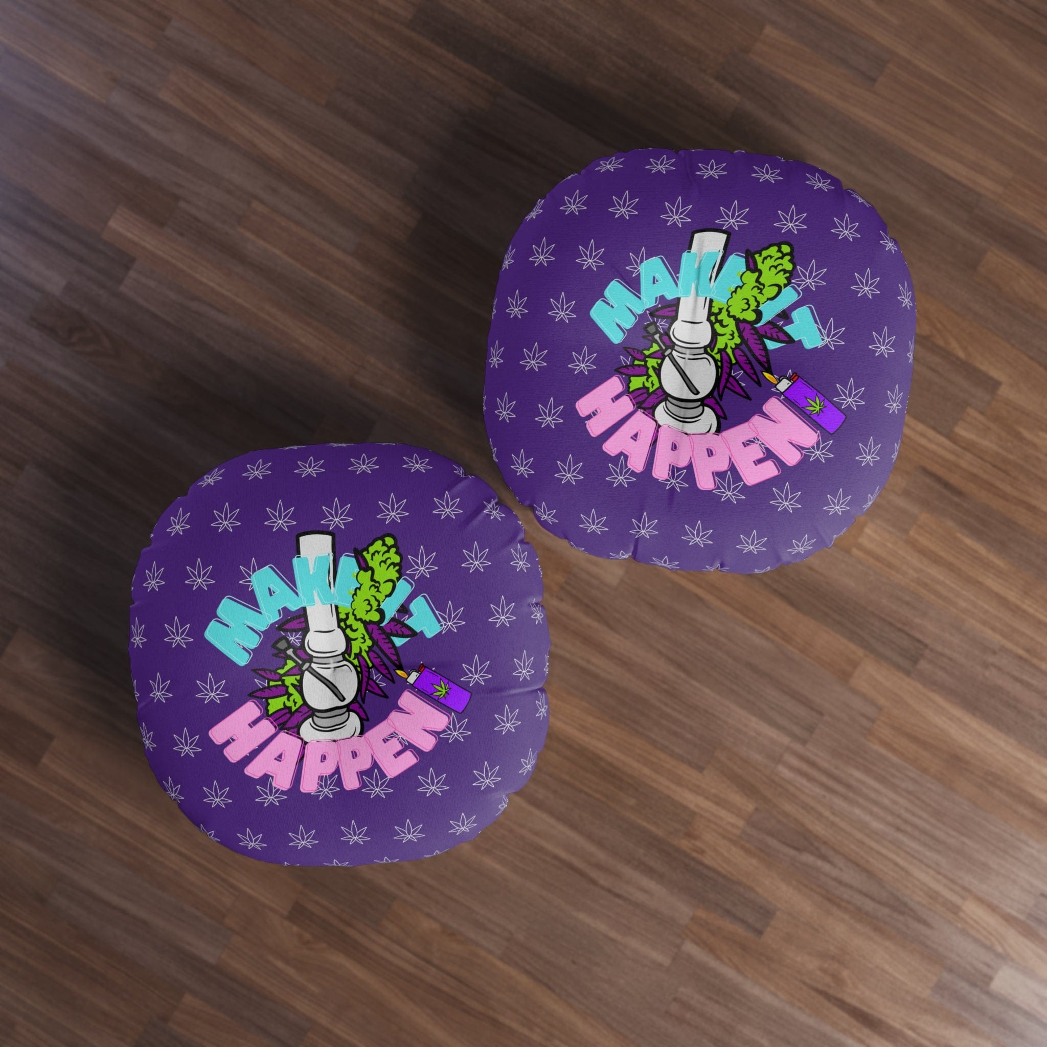 Make It Happen Cannabis, Bong, & Lighter Tufted Floor Pillow, Round