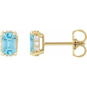 14K Yellow Gold Natural Sky Blue Topaz & .06 CTW Natural Diamond Stud Earrings