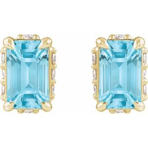 14K Yellow Gold Natural Sky Blue Topaz & .06 CTW Natural Diamond Stud Earrings – image 2