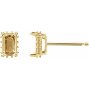 14K Yellow Gold 5x3 mm Emerald Hidden Halo Style Stud Earring Mounting