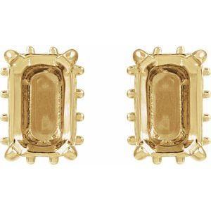 14K Yellow Gold 5x3 mm Emerald Hidden Halo Style Stud Earring Mounting – image 2