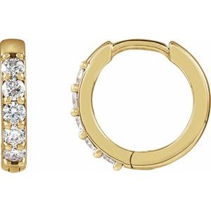 14K Yellow Gold 1/4 CTW Natural Diamond Hinged 12.5 mm Hoop Earrings