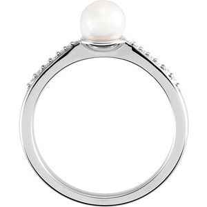 14K White Gold Cultured White Freshwater Pearl & .06 CTW Natural Diamond Ring