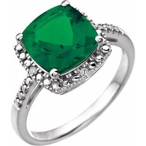 14K White Gold Lab-Grown Emerald & .03 CTW Natural Diamond Ring