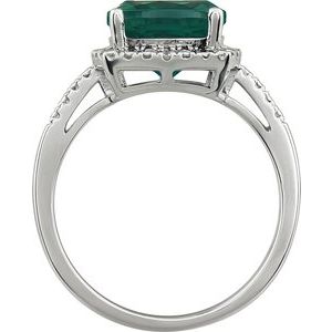 14K White Gold Lab-Grown Emerald & .03 CTW Natural Diamond Ring