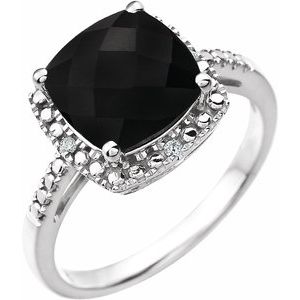 14K White Gold Natural Black Onyx & .03 CTW Natural Diamond Ring
