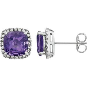 14K White Gold Natural Amethyst & .06 CTW Natural Diamond Earrings