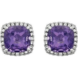 14K White Gold Natural Amethyst & .06 CTW Natural Diamond Earrings – image 2