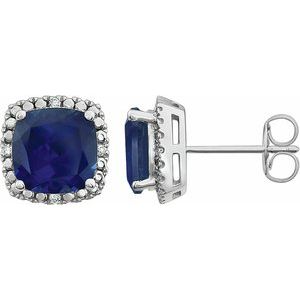 14K White Gold Lab-Grown Blue Sapphire & .06 CTW Natural Diamond Earrings