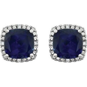 14K White Gold Lab-Grown Blue Sapphire & .06 CTW Natural Diamond Earrings – image 2