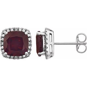14K White Gold Natural Mozambique Garnet & .06 CTW Natural Diamond Earrings