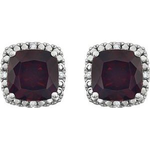 14K White Gold Natural Mozambique Garnet & .06 CTW Natural Diamond Earrings – image 2