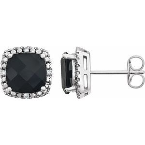 14K White Gold Natural Black Onyx & .06 CTW Natural Diamond Earrings