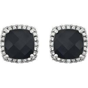 14K White Gold Natural Black Onyx & .06 CTW Natural Diamond Earrings – image 2