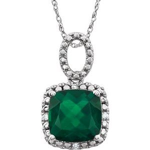 14K White Gold Lab-Grown Emerald & .03 CTW Natural Diamond 18" Necklace