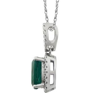 14K White Gold Lab-Grown Emerald & .03 CTW Natural Diamond 18" Necklace