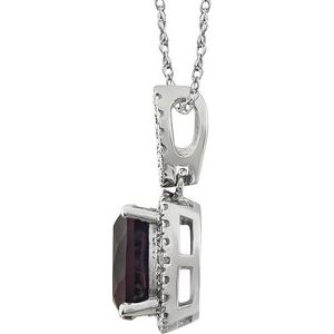 14K White Gold Natural Mozambique Garnet & .03 CTW Natural Diamond 18" Necklace