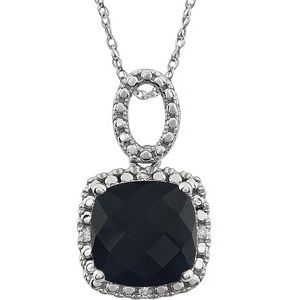 14K White Gold Natural Black Onyx & .03 CTW Natural Diamond 18" Necklace