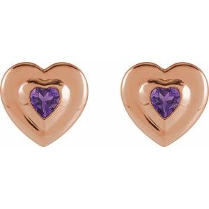 14K Rose Gold 4 mm Heart Natural Amethyst Stud Earrings – image 2