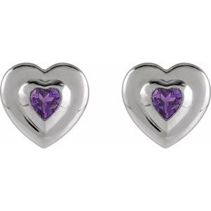 14K White Gold 4 mm Heart Natural Amethyst Stud Earrings – image 2