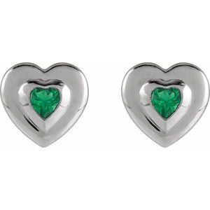 Platinum 4 mm Heart Lab-Grown Emerald Stud Earrings – image 2
